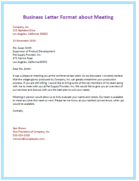 Write a formal business letter example