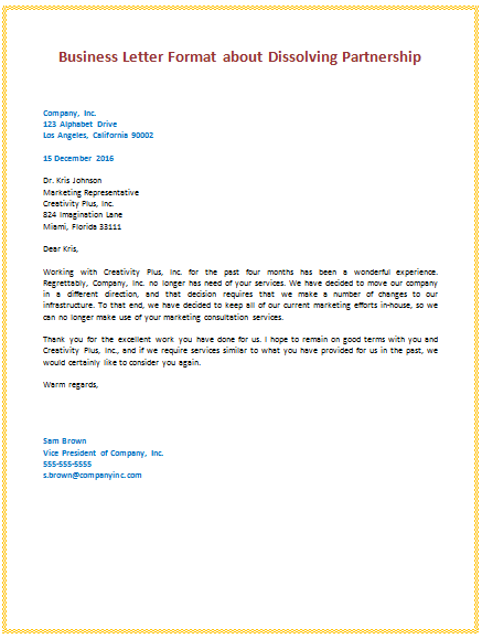 Write a formal business letter example