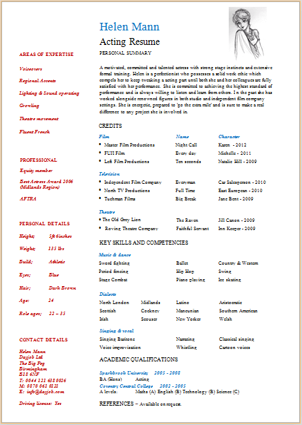 Professional actors resume template