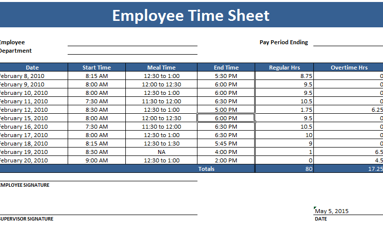 employee timesheet templates