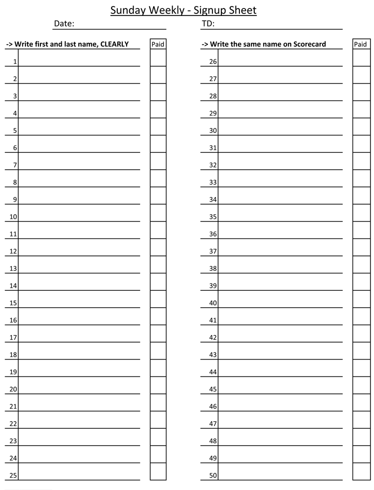 Birthday Sign Up Sheet Template