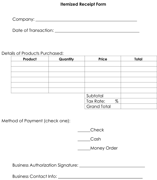 Itemized Sales Receipt Template