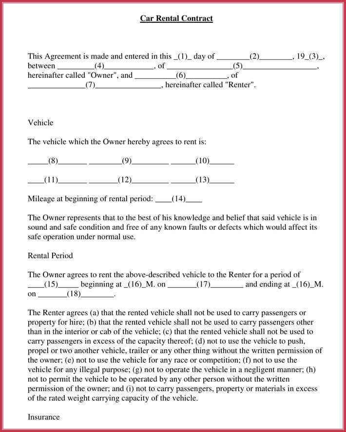 Car Rental Agreement 7 Samples Forms Download In Word And Pdf