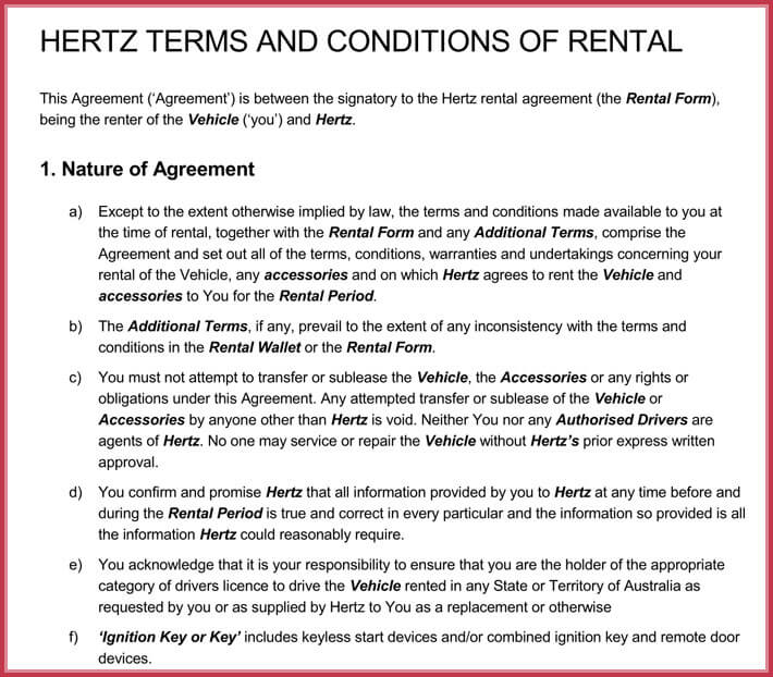 Vehicle Rental Agreement Template