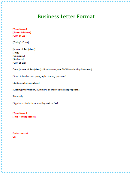 business letter format formal
