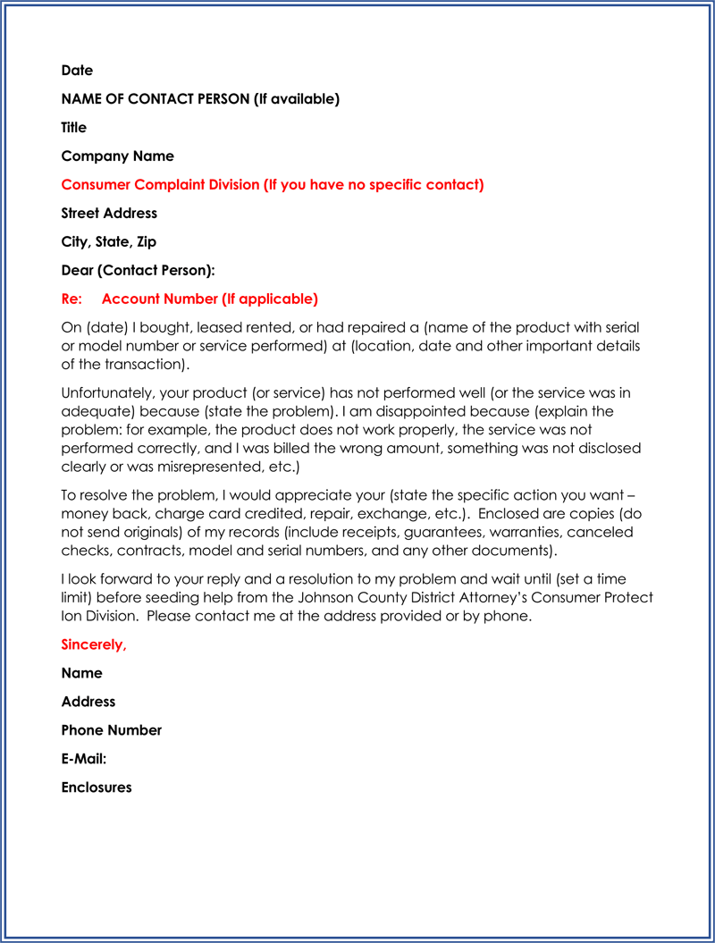 Sample of Business Complaint Letter