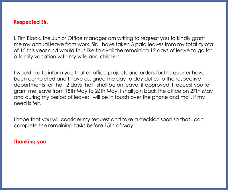 Sample of Annual Leave Request Letter