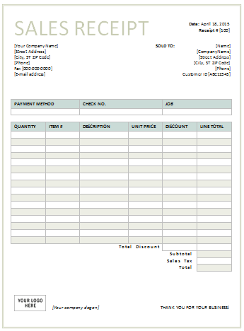 Sales Receipt Template for Excel