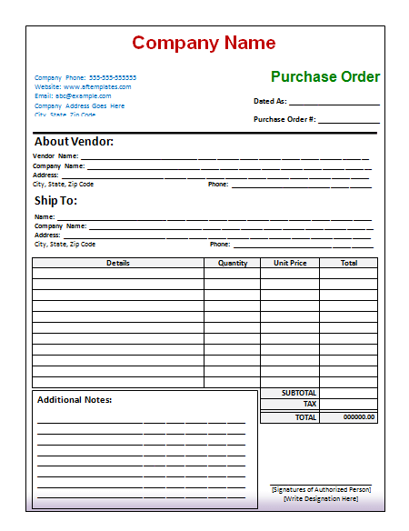 Purchase Order Template - Free Printables