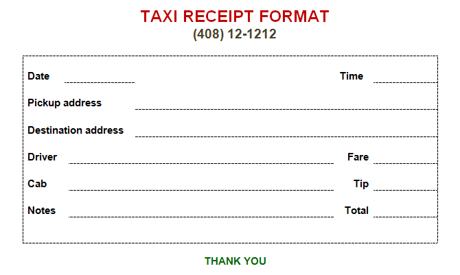 free printable taxi receipt template