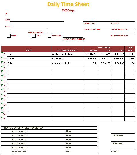 Free Printable Daily Timesheet Template For Excel And Word