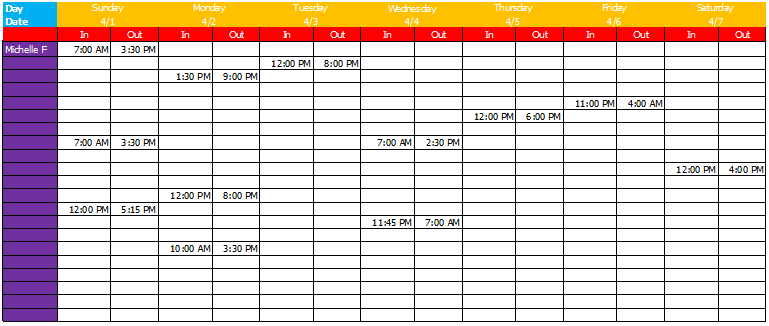 1st Basic Work Schedule Template for Excel