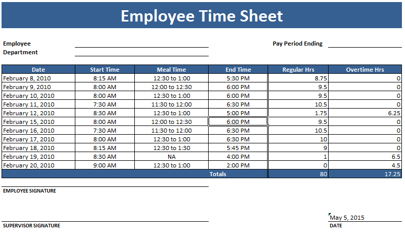 1st Employee Timesheet Template on Weekly Basis