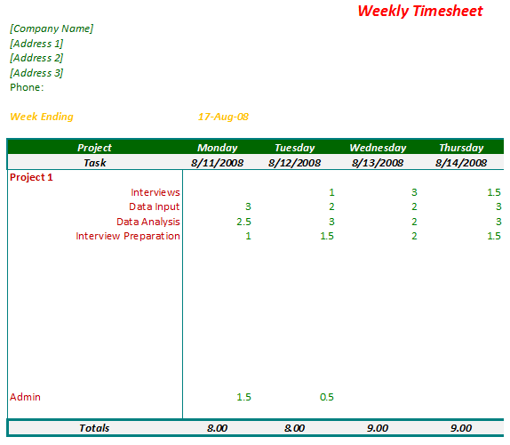 Weekly Timesheet for Consultants and Project Managers
