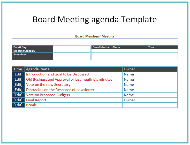 Board Meeting Agenda Template - Easy Agendas