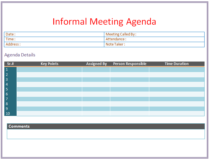 Informal Meeting Agenda Template - Organize Meetings