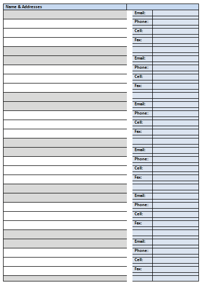 Address Book Template - Record Your Important Addresses