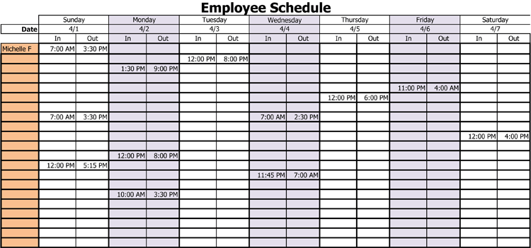 Free Weekly Employee Work Schedule Template from www.doctemplates.net