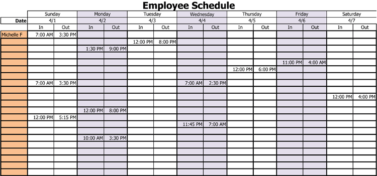 Employee Work Schedule Template Free from www.doctemplates.net