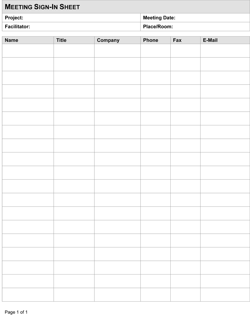 20+ FREE Sign-in Sheet Templates (How to Make) Word  Excel  PDF Pertaining To Meeting Sign In Sheet Template