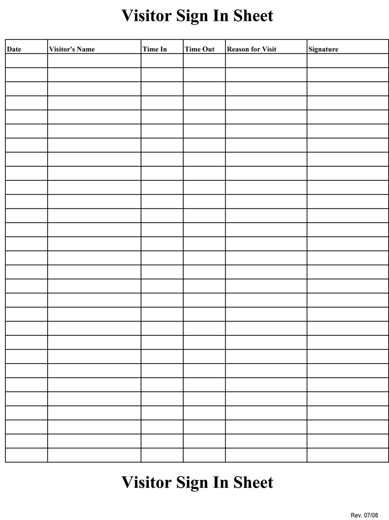 Sign In Sheet Template Free Printable Printable Templates