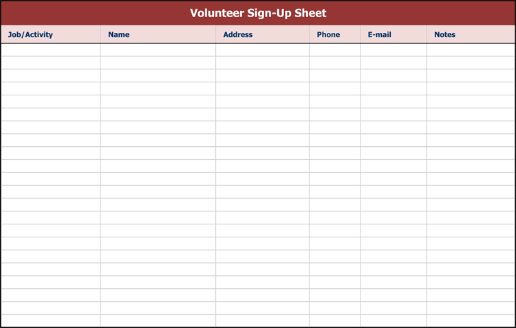 Volunteer Sign Up Sheet Template Free Volunteer Sign Up Sheet Template Free