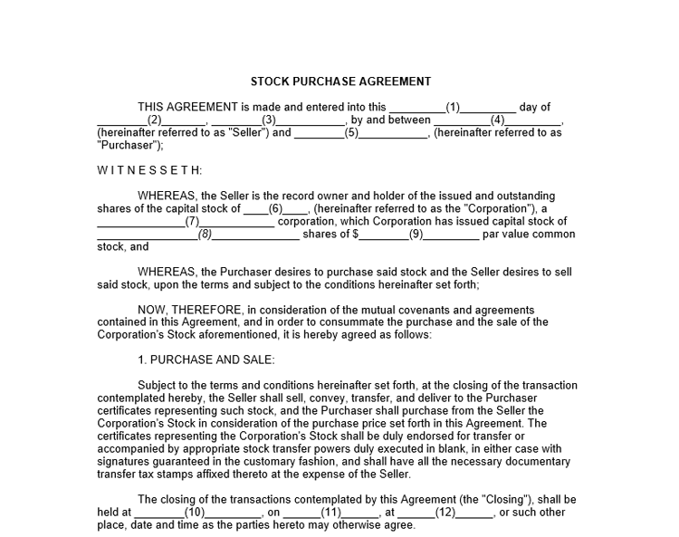 9 Stock Purchase Agreement Templates Samples Formats 9 Stock Purchase Agreement Templates Samples Formats
