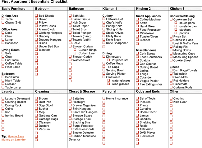 First Apartment Essentials Checklist