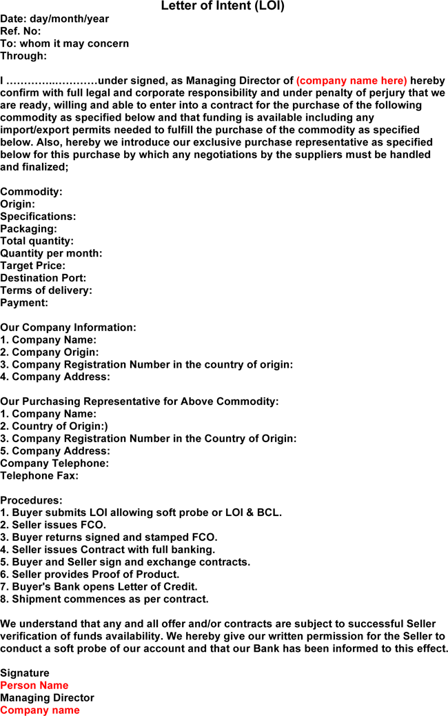 Letter of Intent Sample - 5+ Templates & Formats in Word PDF