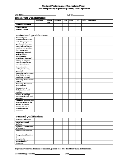 student-evaluation-form-template