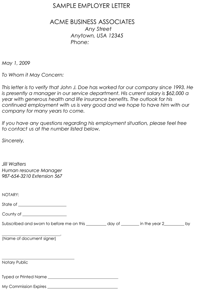 Employment Verification Letter Sample Letters Examples