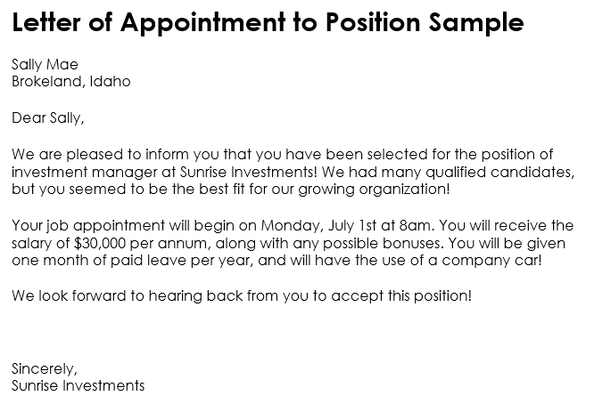 Job Appointment Letter Sample Job Appointment Letter Sample