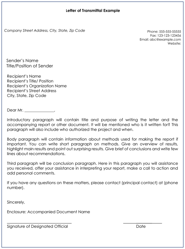 transmittal letter template