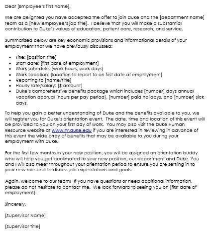 Department Welcome Letter Example