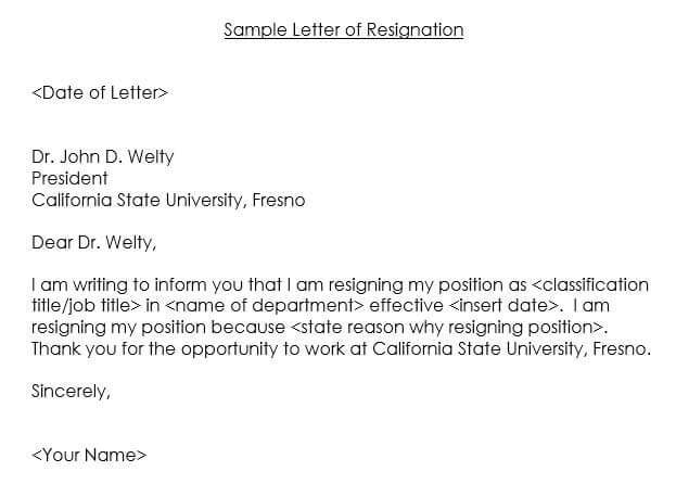 Resignation letter template