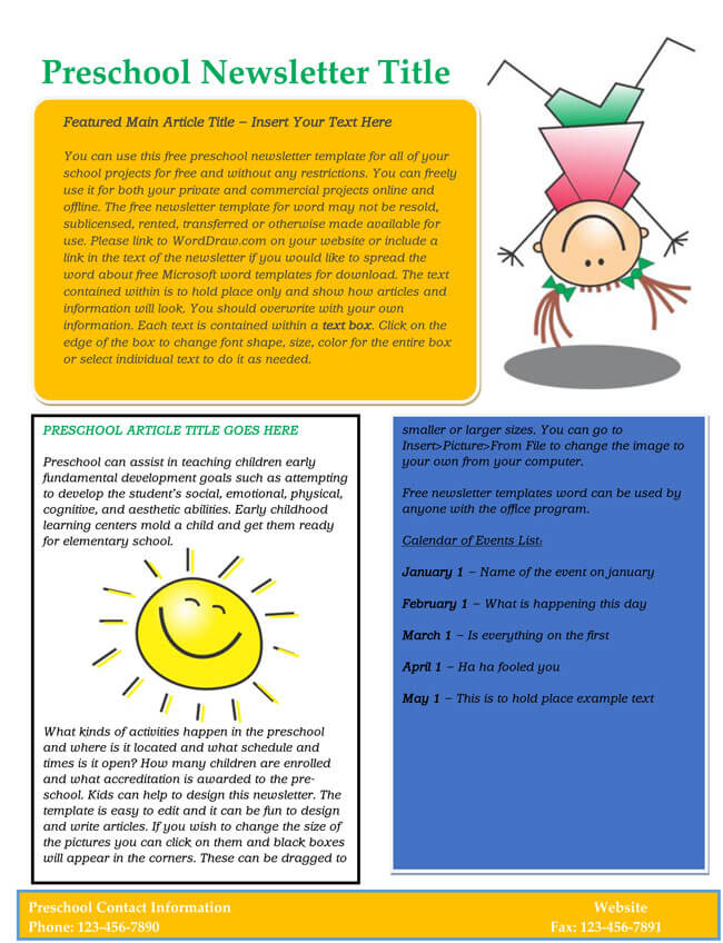 Newsletter Templates For Teachers Preschool