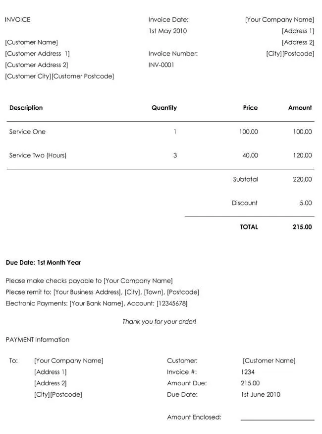Free Invoice Template for Word 07