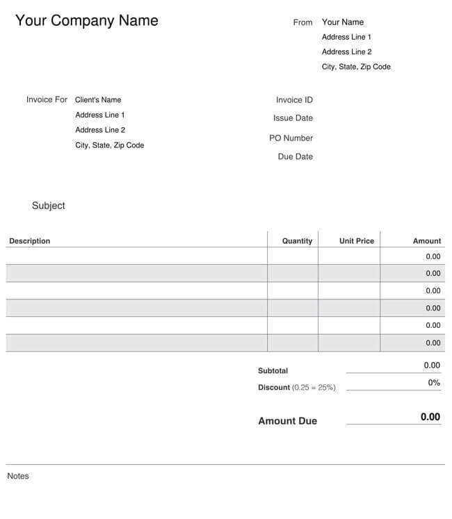 Blank Fillable Invoice Template