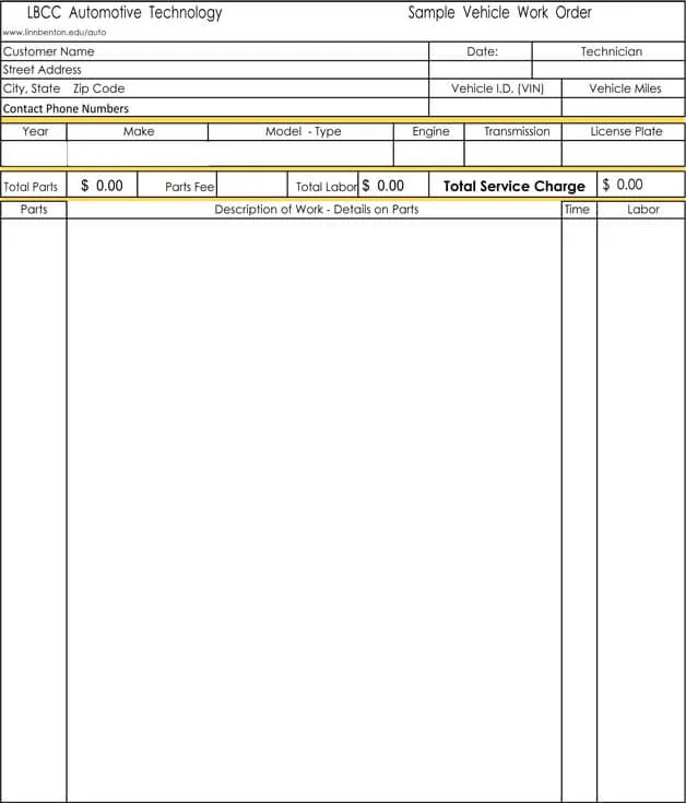 7 Free Auto Repair Invoice Templates Word Excel