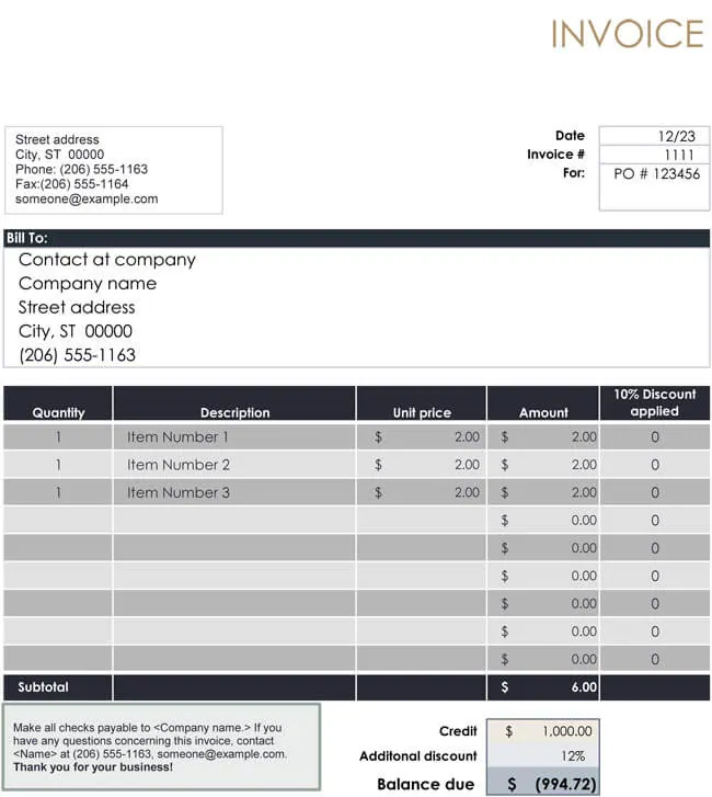 Free Invoice Template for Excel 09