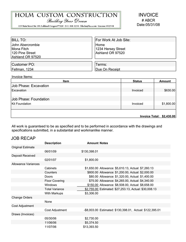14 free construction invoice templates excel word pdf