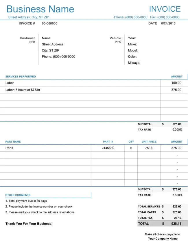 Free Invoice Template for Excel 01
