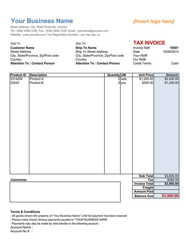 Free Invoice Template for PDF 08