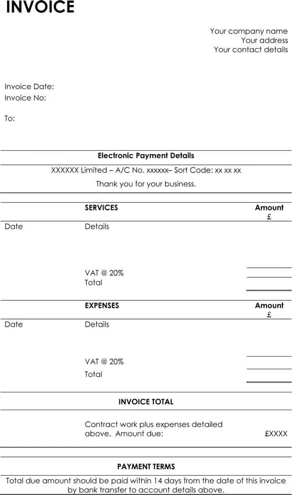Hourly Service Invoice Template for Microsoft Word 02