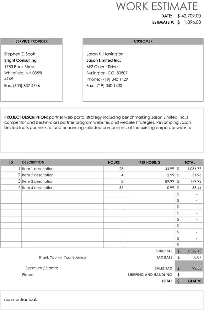Hourly Price Quotation Template 02