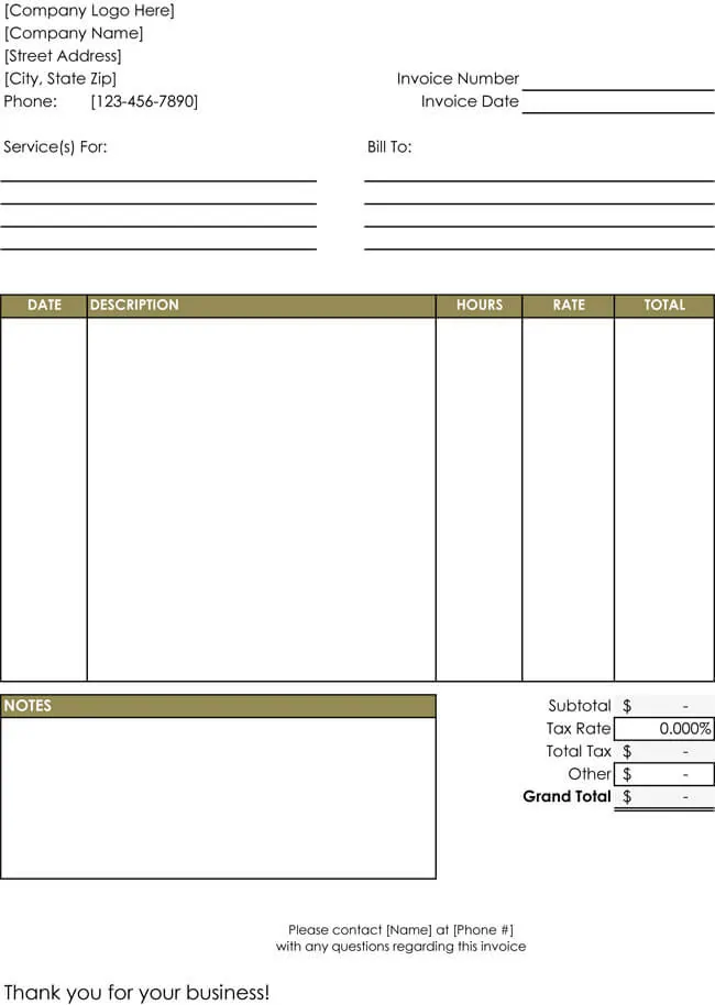 Hourly Service Invoice Template for Excel 02