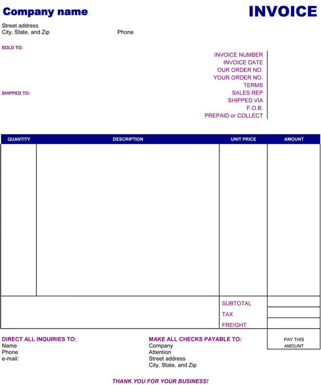 Free Invoice Templates for Excel 02