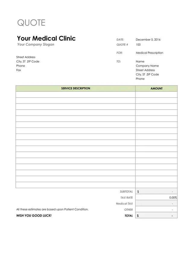 Medical Quotation Template