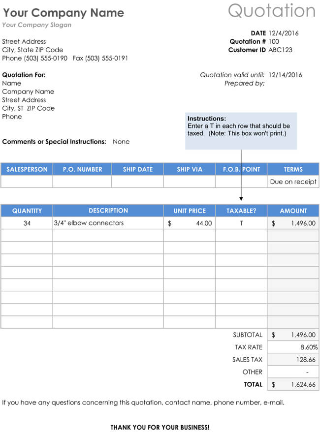 Price Quote Form Template