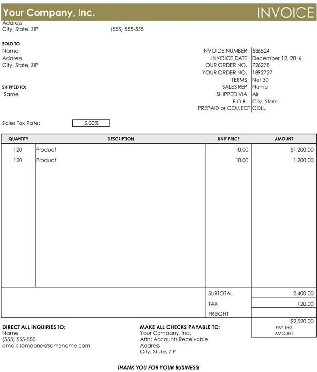Free Invoice Template for Excel 05